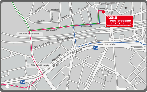 Fernansicht-Karte, um Radio Essen mit dem Auto zu finden