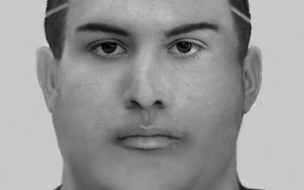 Auf dem Phantombild ist ein dicker Kopf zu sehen, mit kurzen Haaren und auffällig rasierten Seiten.