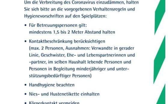 Diese Plakate hängen jetzt auf den Spielplätzen und weisen auf die neuen Regeln hin.