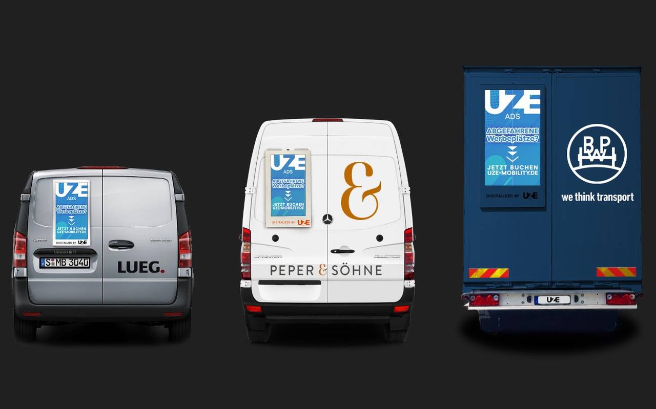 Transporter in Essen mit Bildschirmen für Werbung