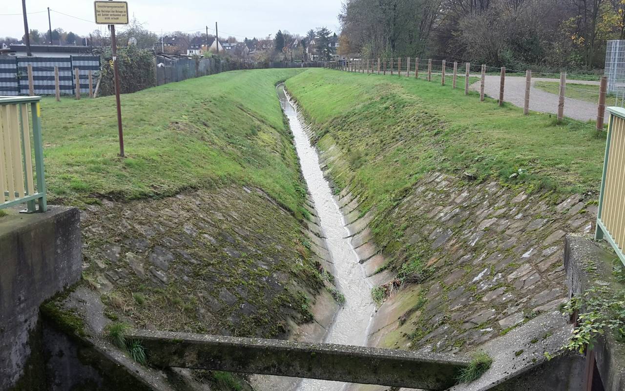 Der Pausenmühlenbach in Essen Borbeck an der Kleingartenanlage Weidkamp