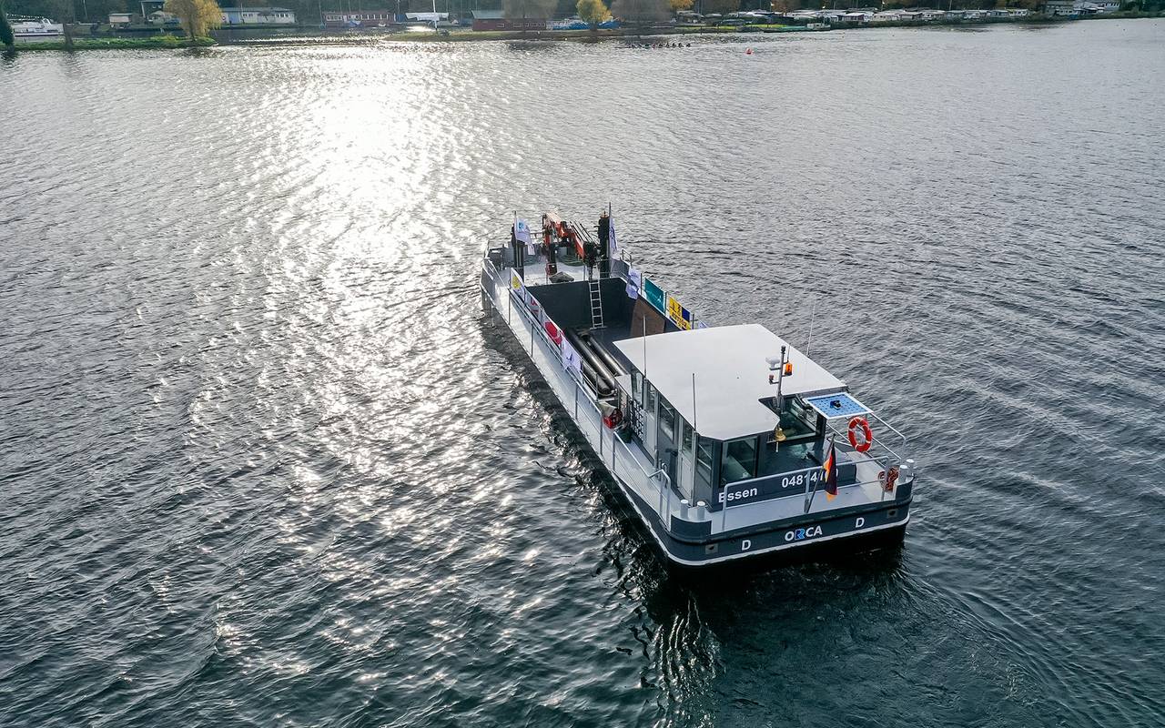 Die Orca ist das neue Arbeitsschiffs des Ruhrverbands in Essen.