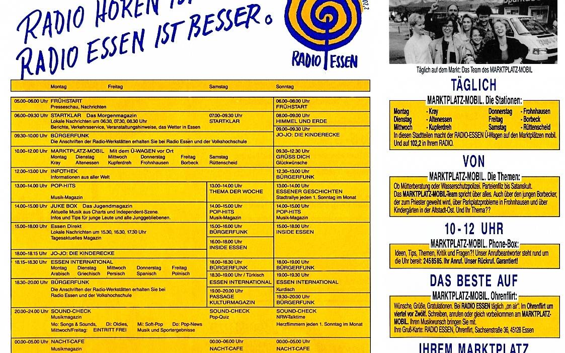 Das erste Sendeschema von Radio Essen 1992