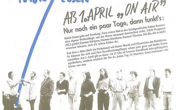 Unterer Teil der Ankündigung des Sendestarts von Radio Essen 1992.