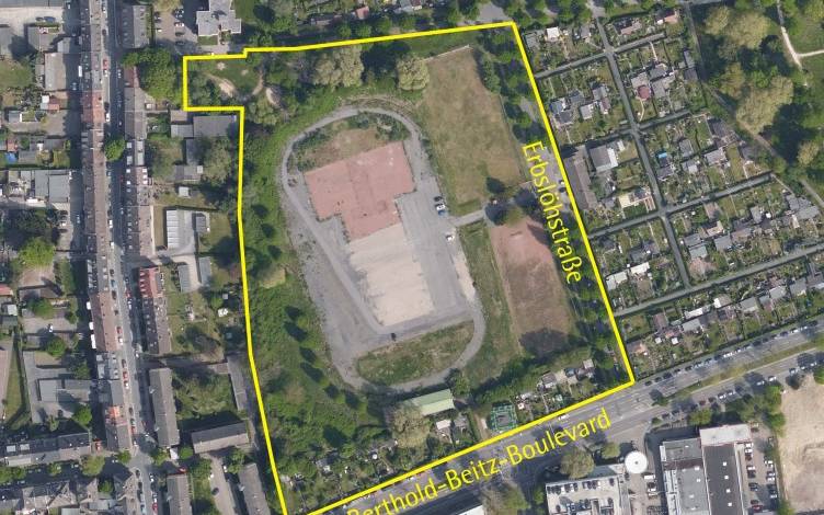 Luftbild der Fläche im Bereich Berthold-Beitz-Boulevard/Erbslöhstraße.