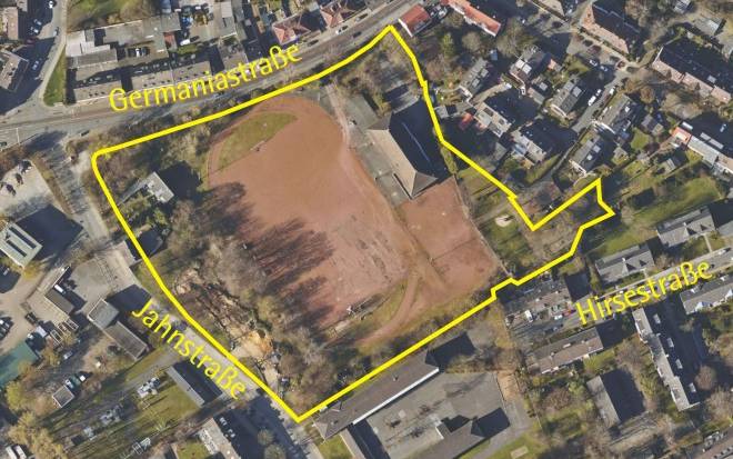Baufläche für Wohnungen und Hallenbad an der Germaniastraße in Essen-Bochold 2022