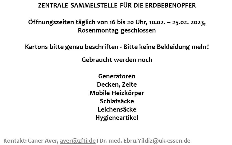 Infos zur Spendensammlung für Erdbeben-Opfer in Essen