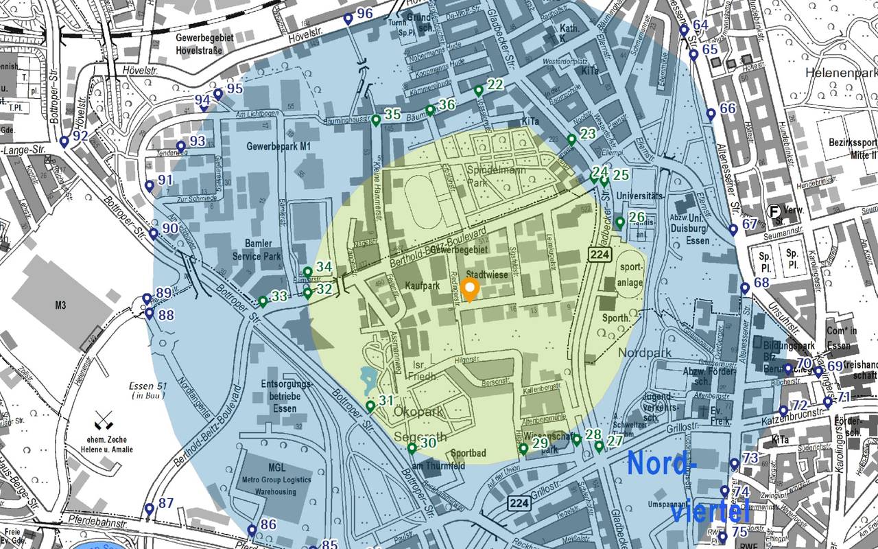 Evakuierungskarte für die Riedinger Straße im Essener Nordviertel