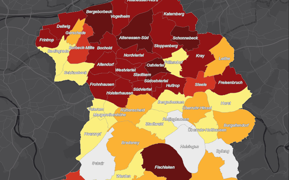 Die Inzidenz nach Stadtteilen zeigt weiter ein klares Nord-Süd-Gefälle in Essen.