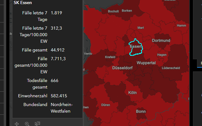 Die Übersicht des Robert Koch Instituts zeigt neue Rekordinzidenz für Essen.