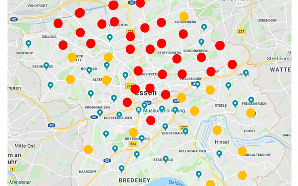 Die bisherigen und noch geplanten Sirenen bei uns in Essen sind in der ganzen Stadt verteilt.