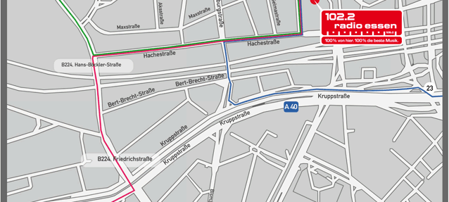 Fernansicht-Karte, um Radio Essen mit dem Auto zu finden