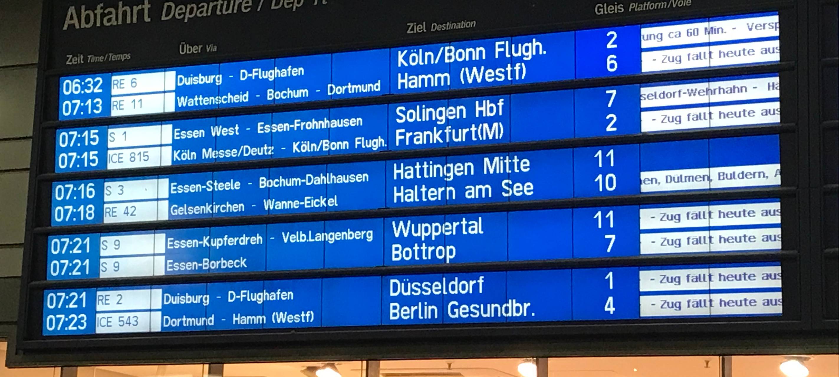 Essen: Neuer Fahrplan der Bahn - Zugausfälle und viele Verspätungen