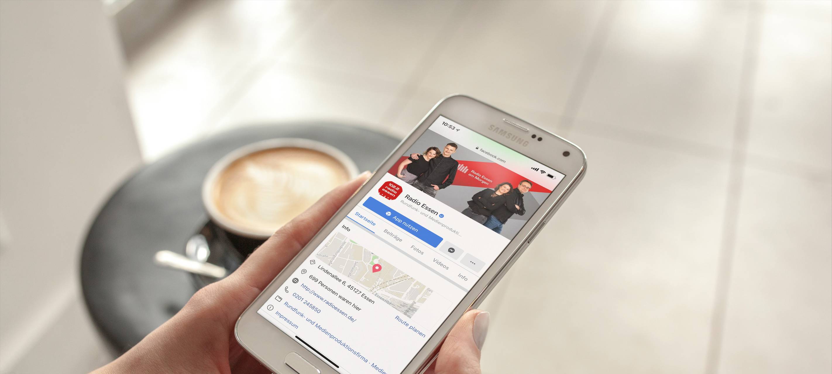 Radio Essen Facebook Seite im Smartphone