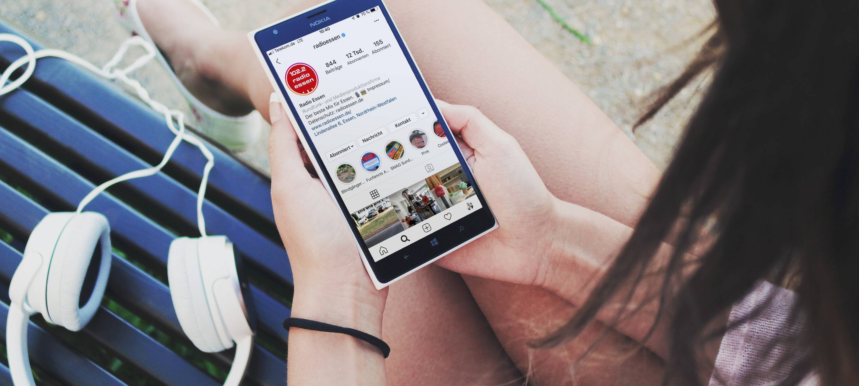 Radio Essen Instagram Profil im Smartphone