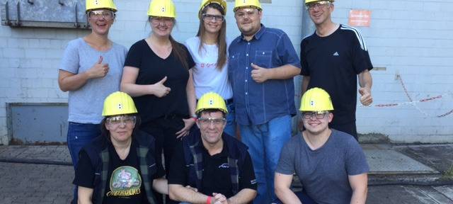 Gewinner der Grubenfahrt bei Radio Essen mit Bauarbeiterhelm