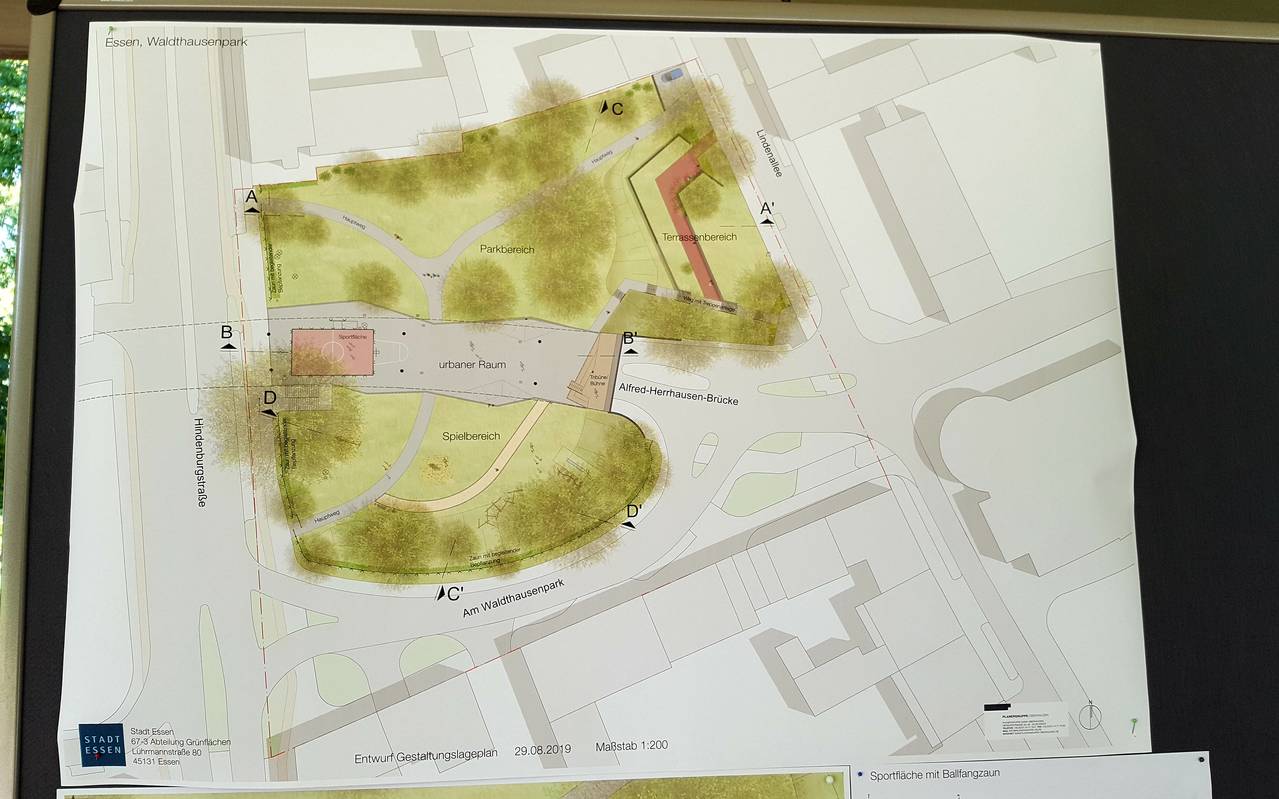 Plan Umgestaltung Waldthausenpark in Essen-Innenstadt