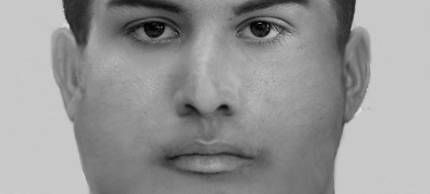 Auf dem Phantombild ist ein dicker Kopf zu sehen, mit kurzen Haaren und auffällig rasierten Seiten.