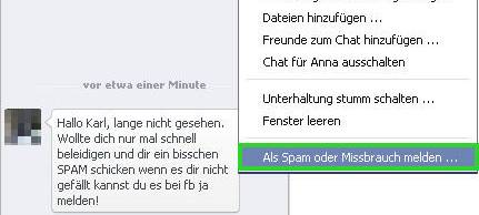Nachricht bei Facebook melden