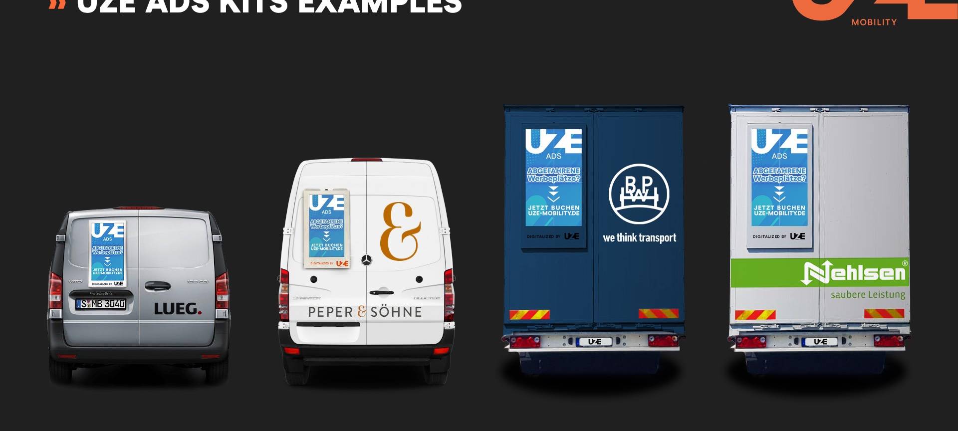 Transporter in Essen mit Bildschirmen für Werbung