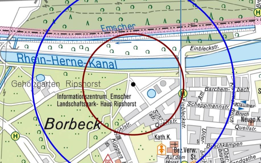 Evakuierungskarte Bombe Oberhausen Borbeck Radio Essen