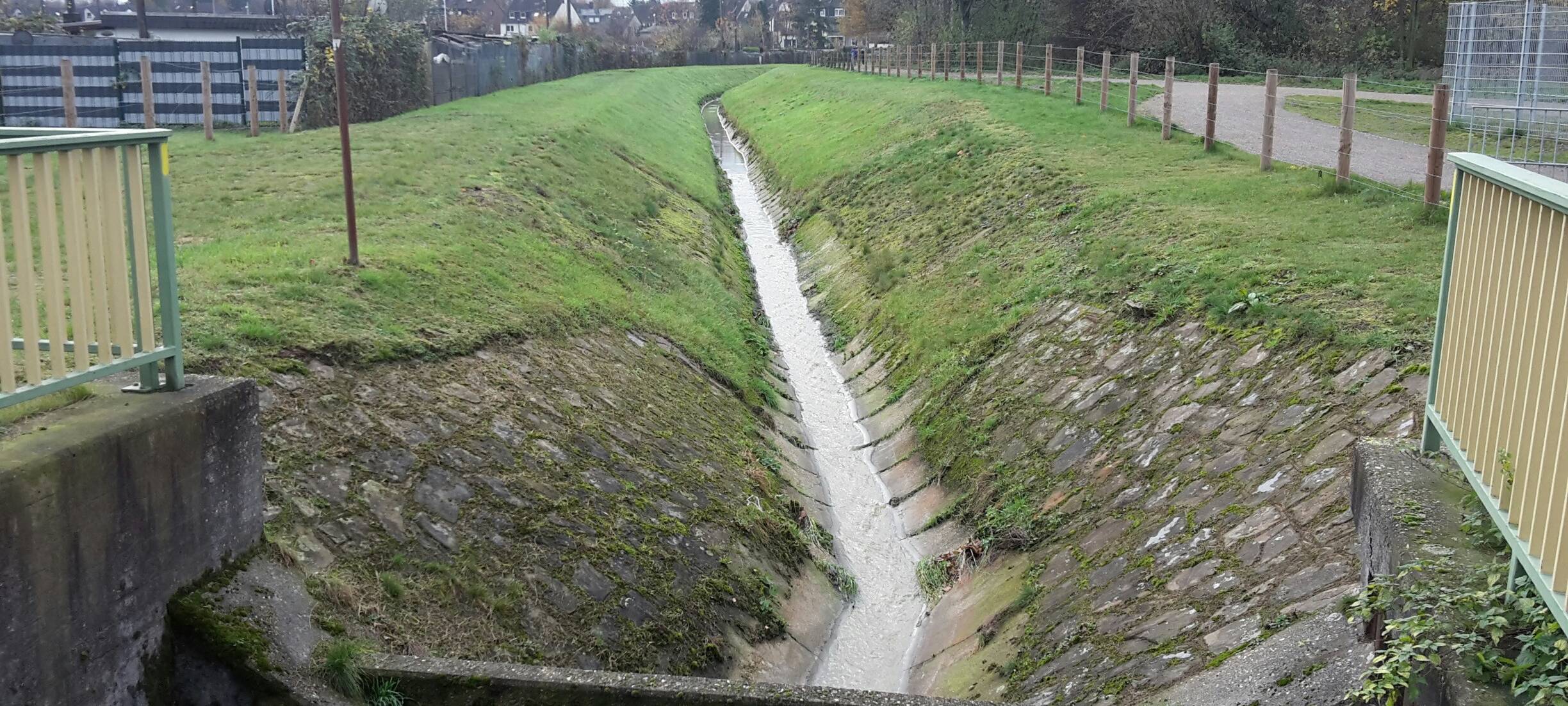 Der Pausenmühlenbach in Essen Borbeck an der Kleingartenanlage Weidkamp