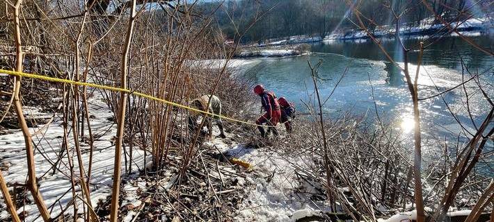 Feuerwehr Essen rettet Hund aus Ruhr, er war im Eis eingebrochen