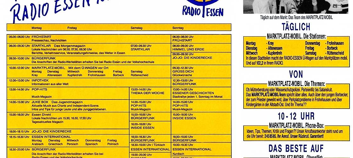 Das erste Sendeschema von Radio Essen 1992