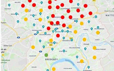 Karte mit 86 Sirenen-Standorten in Essen