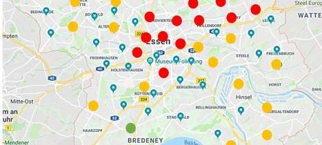 Karte mit 86 Sirenen-Standorten in Essen