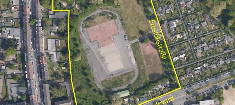 Luftbild der Fläche im Bereich Berthold-Beitz-Boulevard/Erbslöhstraße.