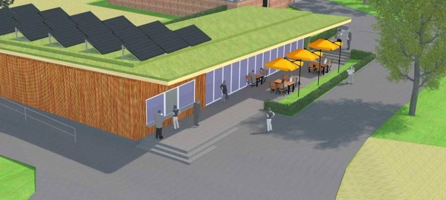 Plan für das neue Bauernhofcafé im Grugapark in Essen