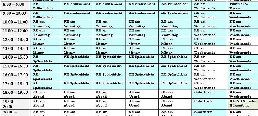 Das Sendeschema von Radio Essen seit November 2022
