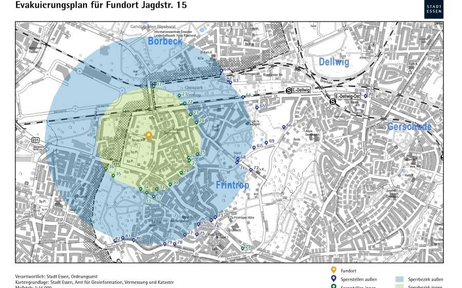 Evakuierungsplan Bombenfung in Essen-Frintrop Januar 2023