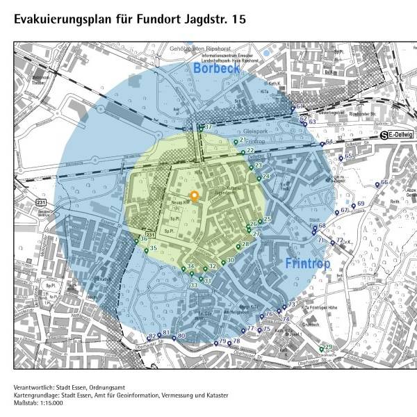 Evakuierungsplan Bombenfung in Essen-Frintrop Januar 2023