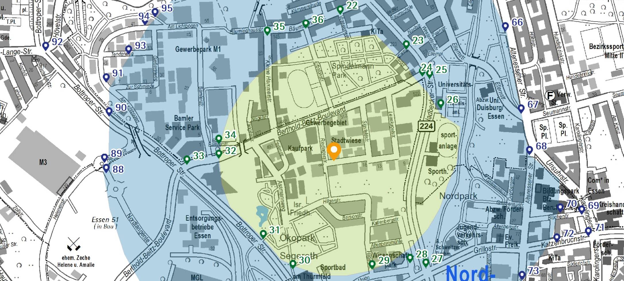 Evakuierungskarte für die Riedinger Straße im Essener Nordviertel