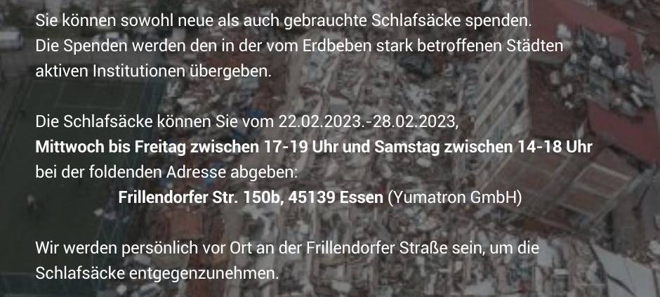 Spendenmöglichkeiten in Essen für Erdbebenopfer