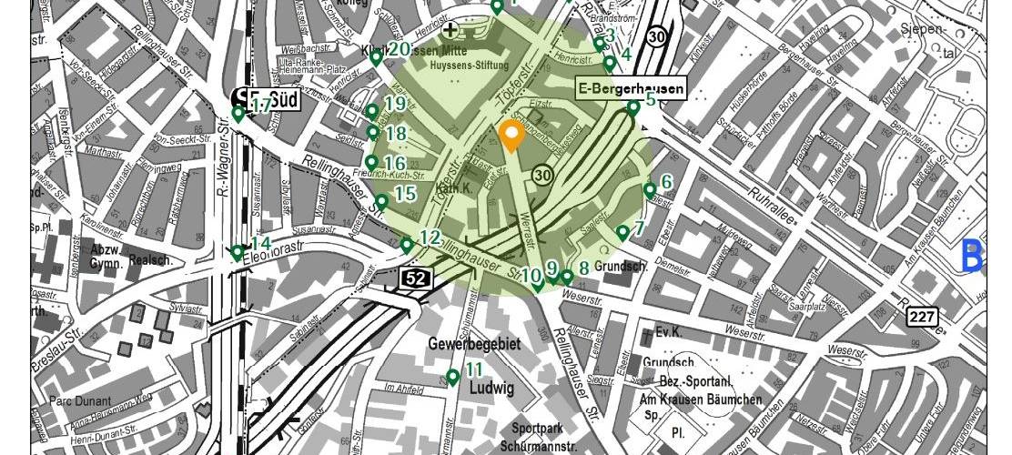 Lageplan Bombe Entschärfung Bergerhausen in Essen