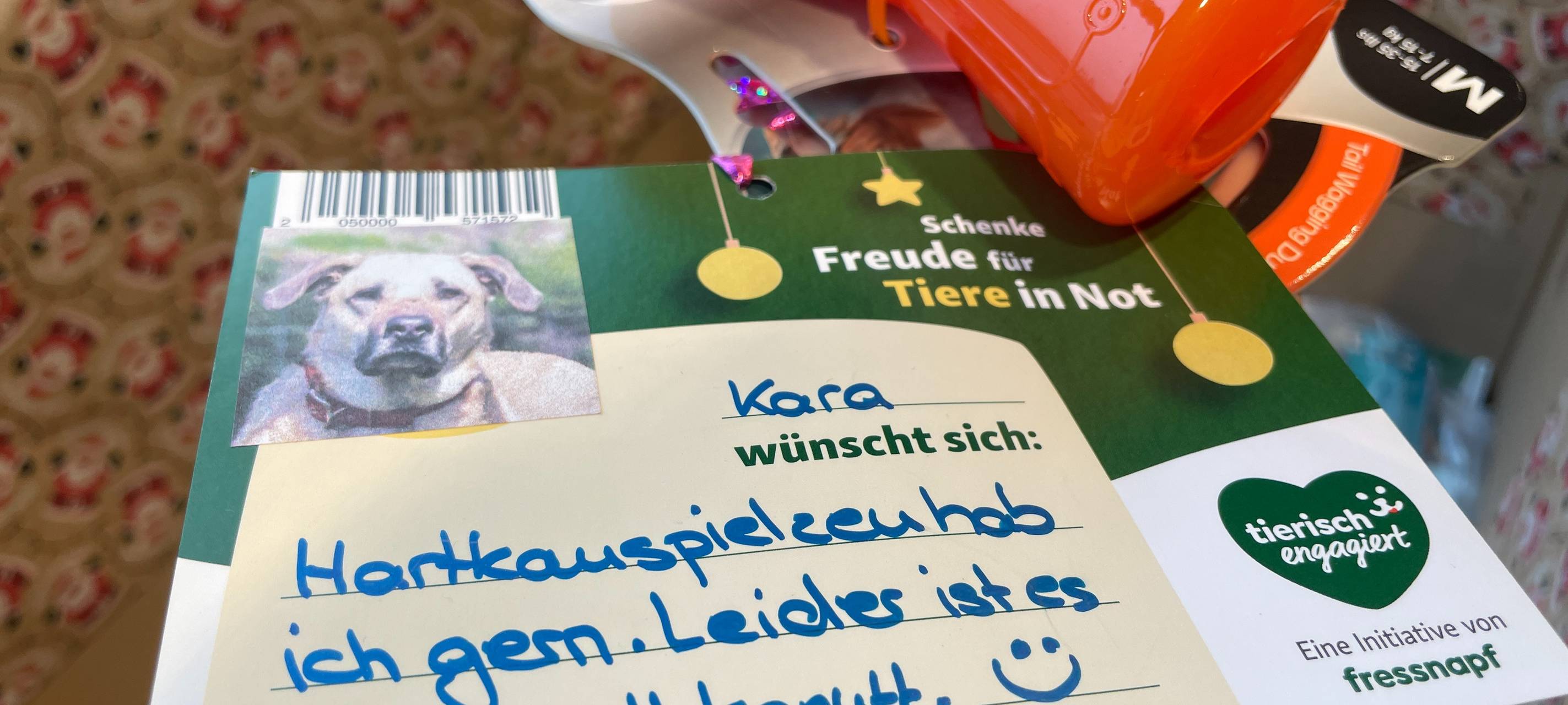 Beispiel-Karte an den Weihnachtsbäumen für Tiere in Essen