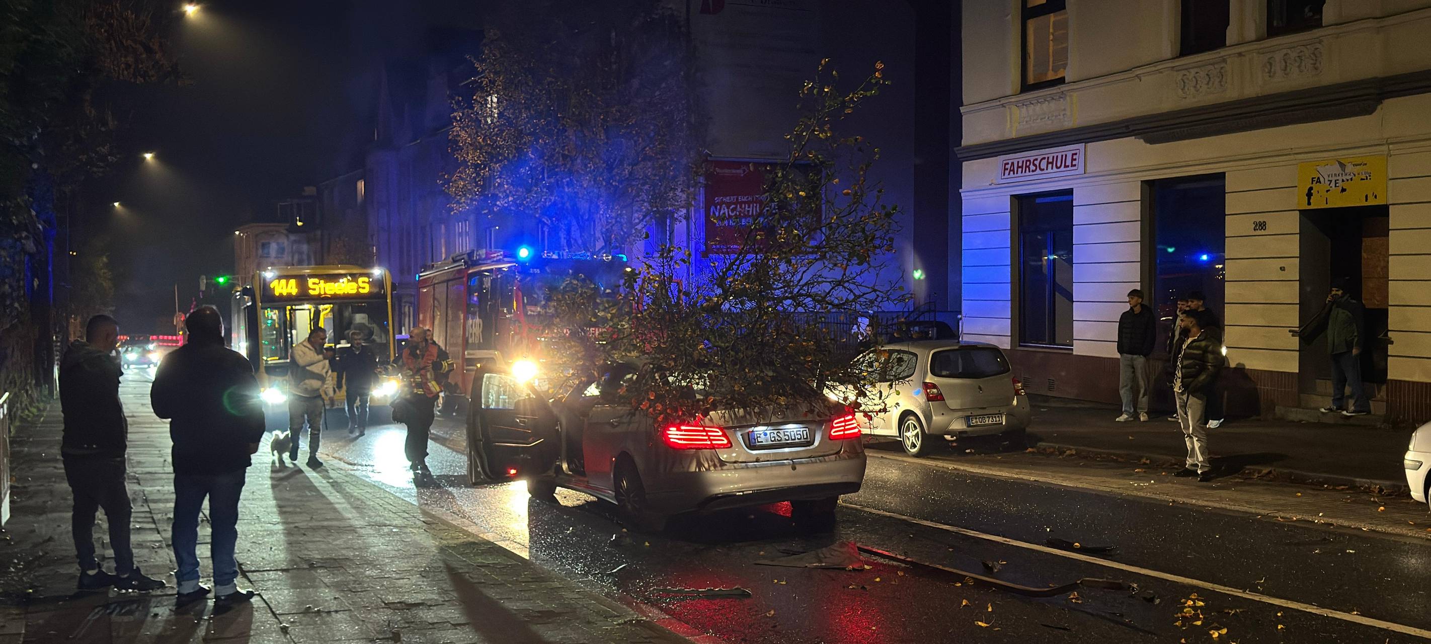 Baum landet auf Motorhaube in Essen