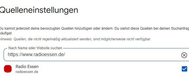 So sieht die bevorzugte Quellen-Einstellung bei Google aus.