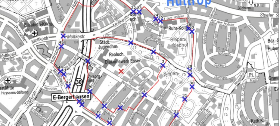 Evakuierungskarte Bomben-Entschärfung in Essen-Bergerhausen