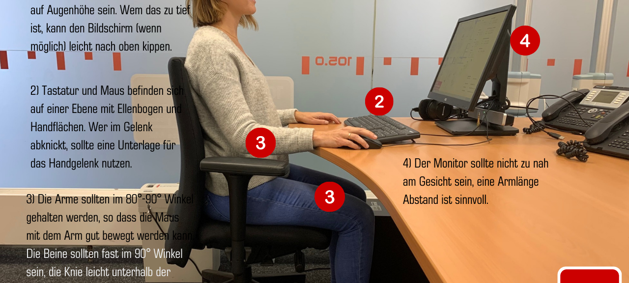 Angela Hecker von Radio Essen am Morgen zeigt, wie Ihr richtig am Schreibtisch und PC sitzt.