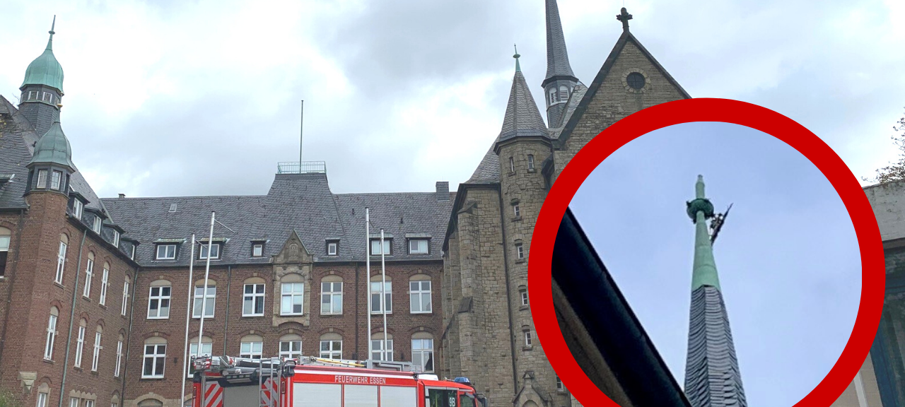 Sturm in Essen knickt Kirchenkreuz ab - großer Feuerwehreinsatz!