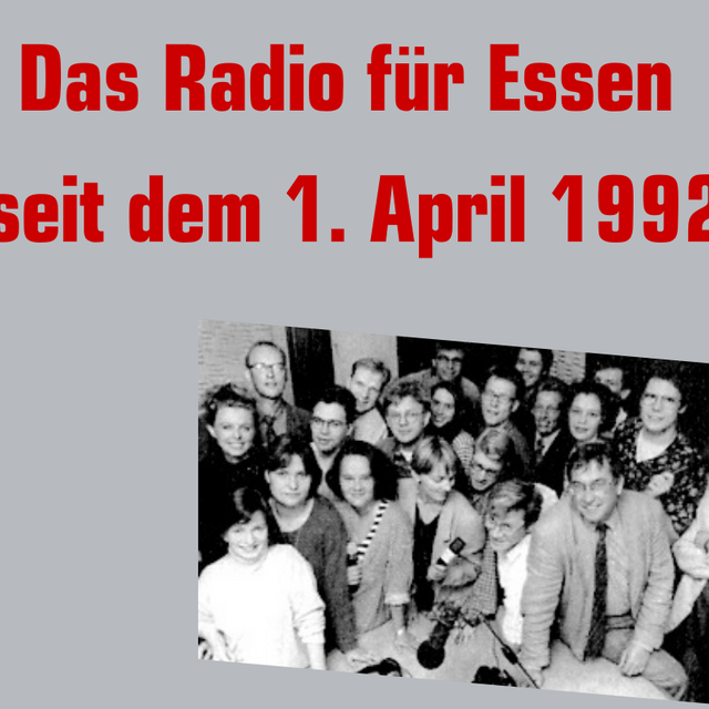 Am 1. April 1992 ist Radio Essen auf Sendung gegangen, hier sichtbar mit altem Logo und erstem Redaktionsteam.