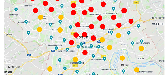 Die bisherigen und noch geplanten Sirenen bei uns in Essen sind in der ganzen Stadt verteilt.