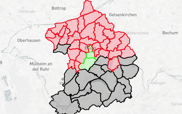 Die Auswertung der Zweitstimmen zeigt eine klare Teilung in Norden und Süden der Stadt.