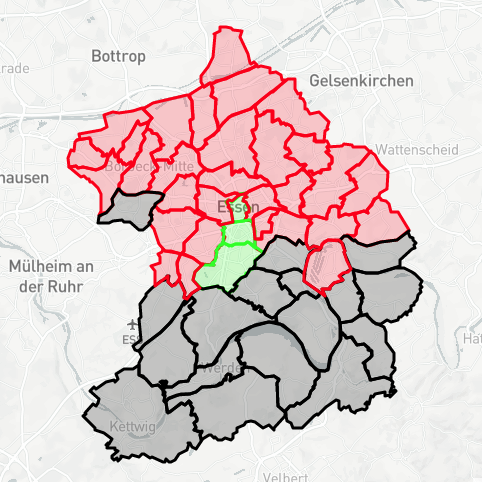 Die Auswertung der Zweitstimmen zeigt eine klare Teilung in Norden und Süden der Stadt.