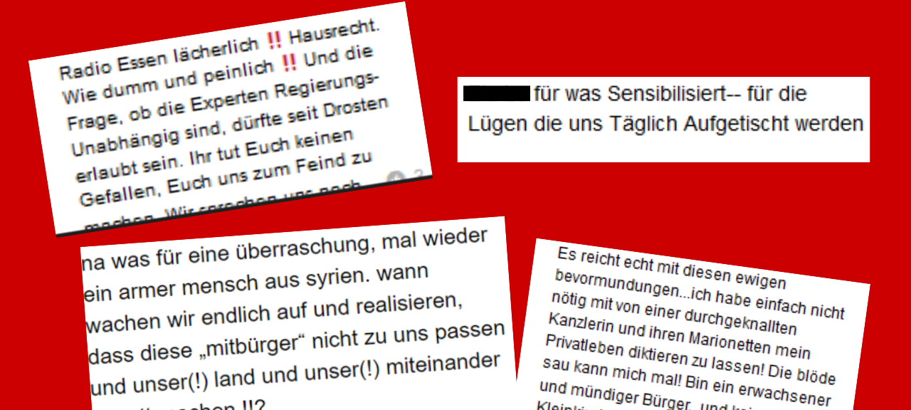 Beispiel von Hasskommentaren auf der Radio Essen-Facebook-Seite
