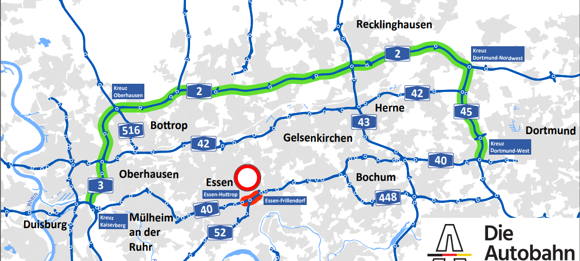 A40 in Essen Ende April vollgesperrt